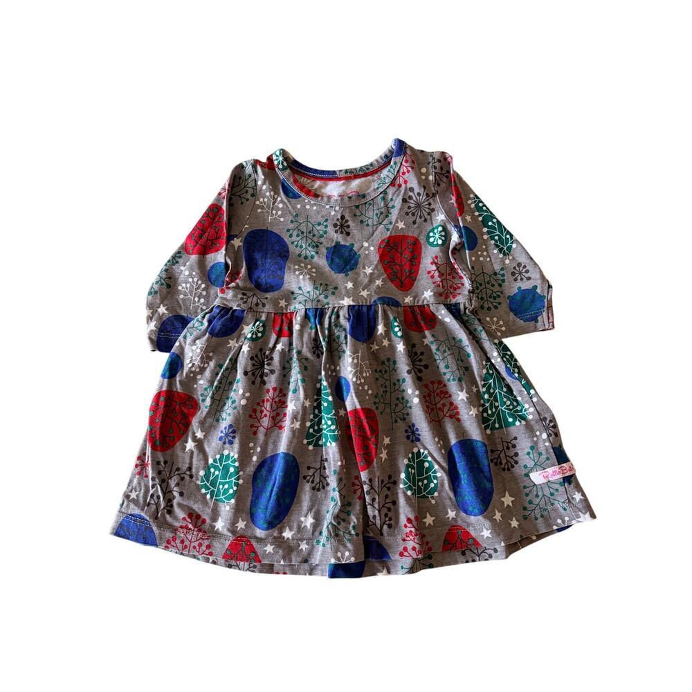 Charming Ruffle Butts Gray Tree Print Long Sleeve Dress